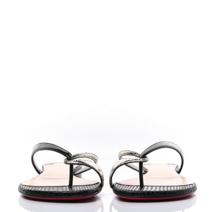 Christian Louboutin Patent Lame Cabaret Minimeyer Flat Sandals 36 Black Platine 2 of 9