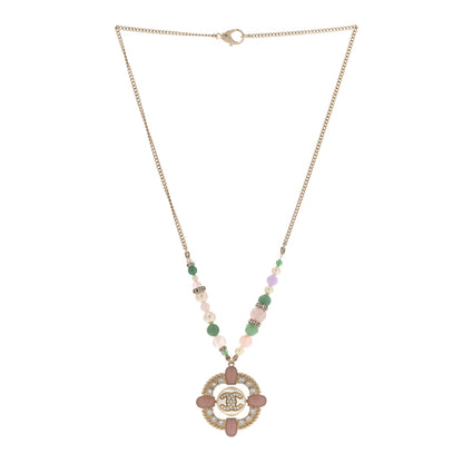 Chanel Crystal Resin Pearl Beaded CC Pendant Necklace Green White Pink 3 of 8