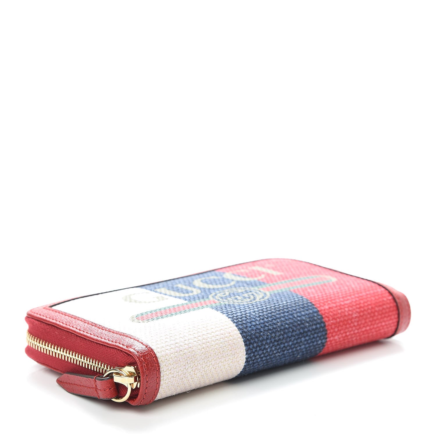 Gucci Canvas Sylvie Stripe Logo Zip Around Wallet Mystic White Hibiscus Red Maritime 4 of 8