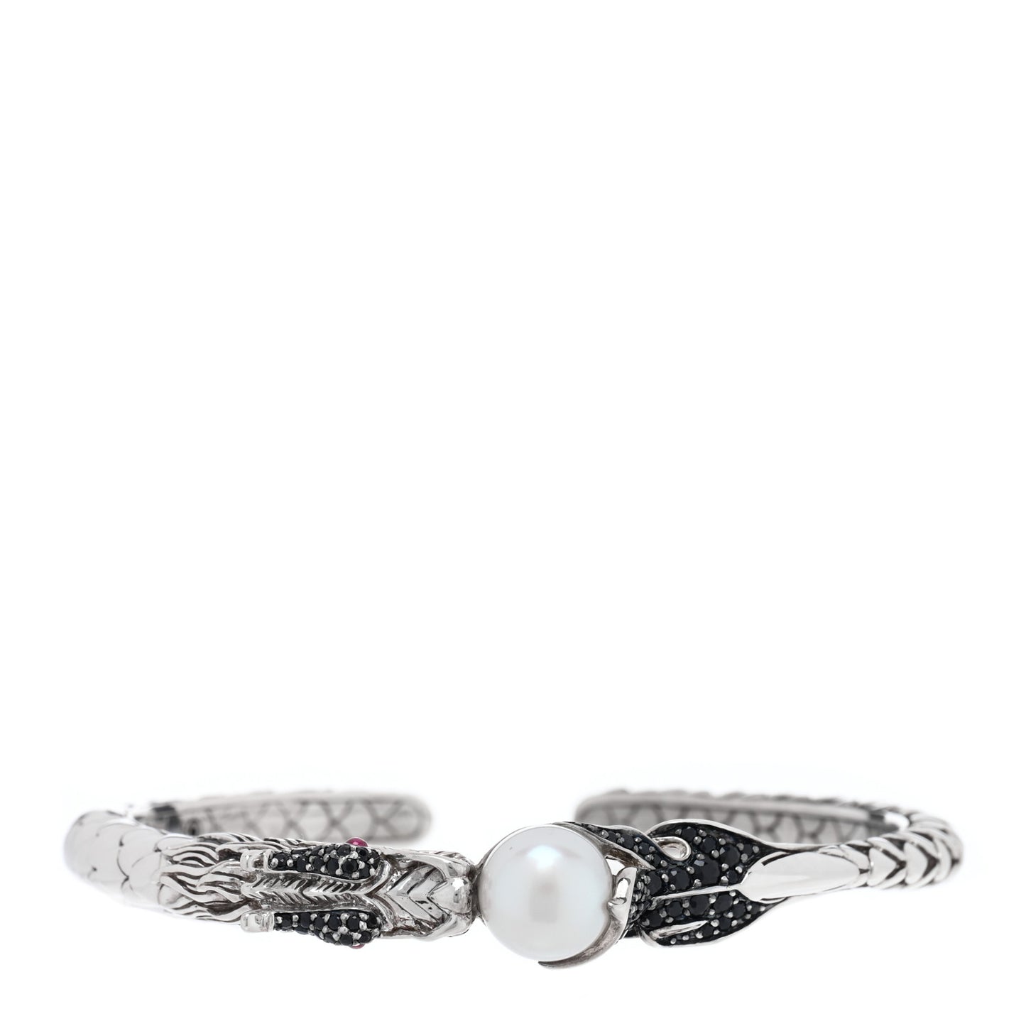 Sterling Silver Black Sapphire Ruby Pearl Naga Dragon Head Bracelet