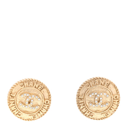 Chanel Metal Crystal CC Medallion Round Earrings Gold 1 of 4
