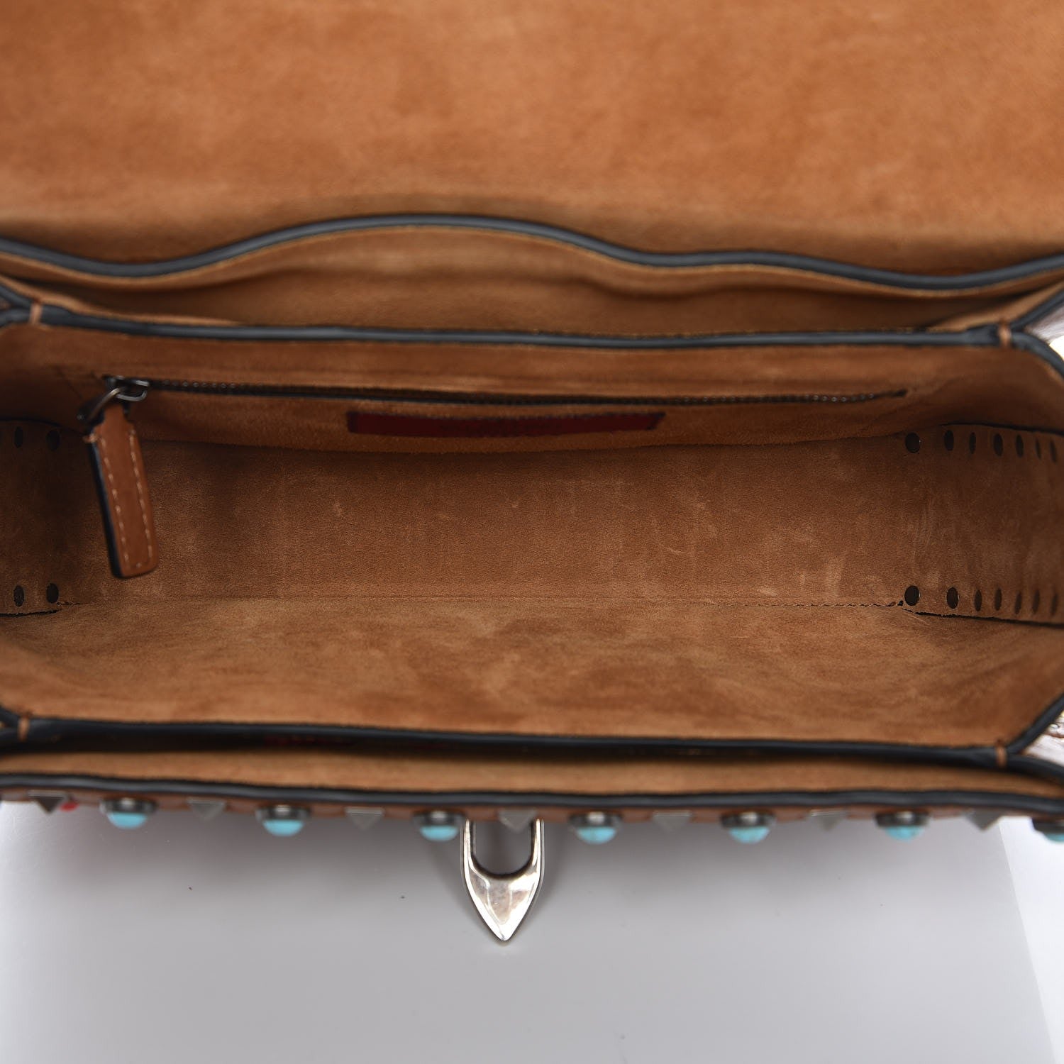 Valentino Garavani Calfskin Embroidered Medium Guitar Strap Rockstud Rolling Flap Saddle Bag Light Cuir 5 of 9