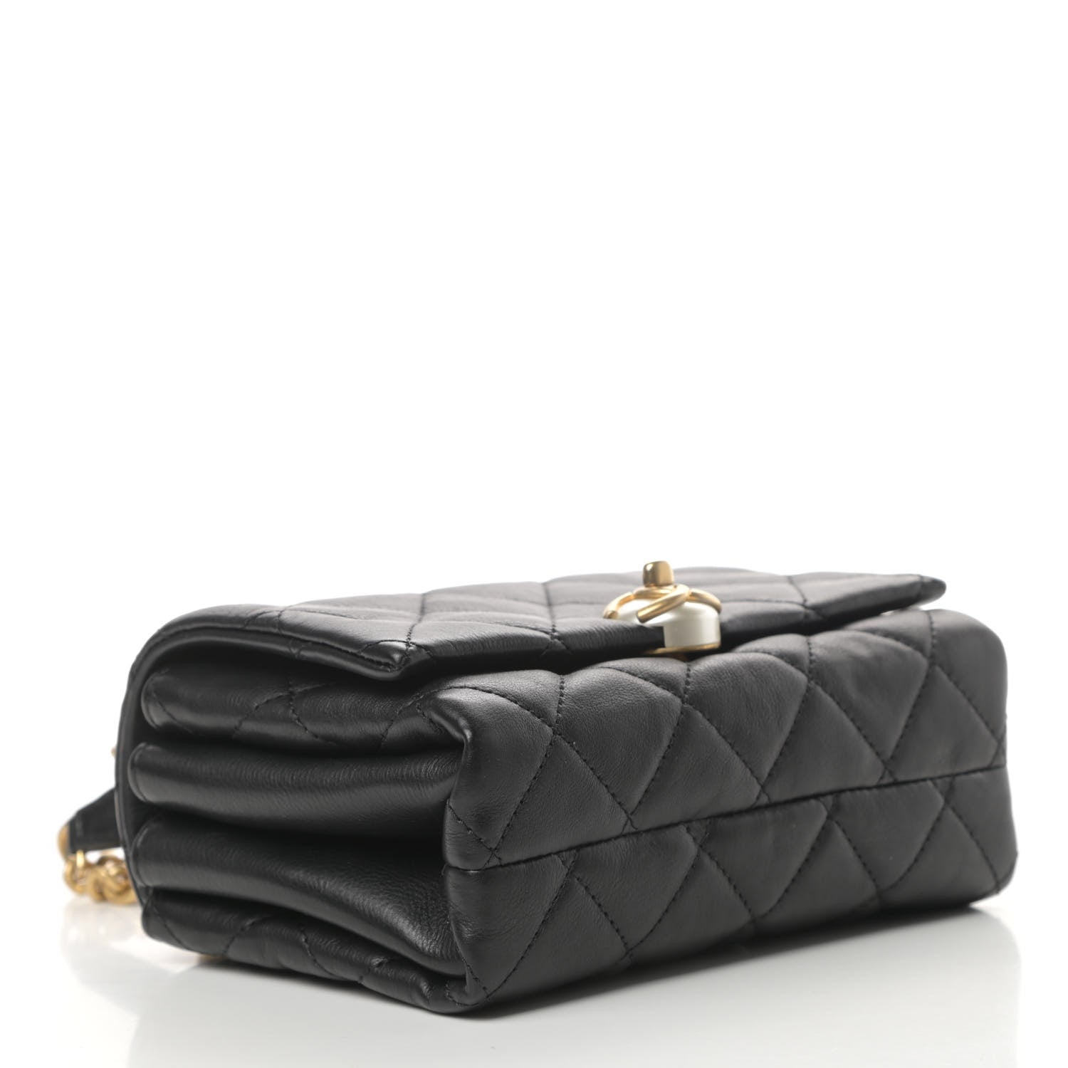 Chanel Calfskin Quilted Accordion Pearl CC Flap Bag Black 4 of 13