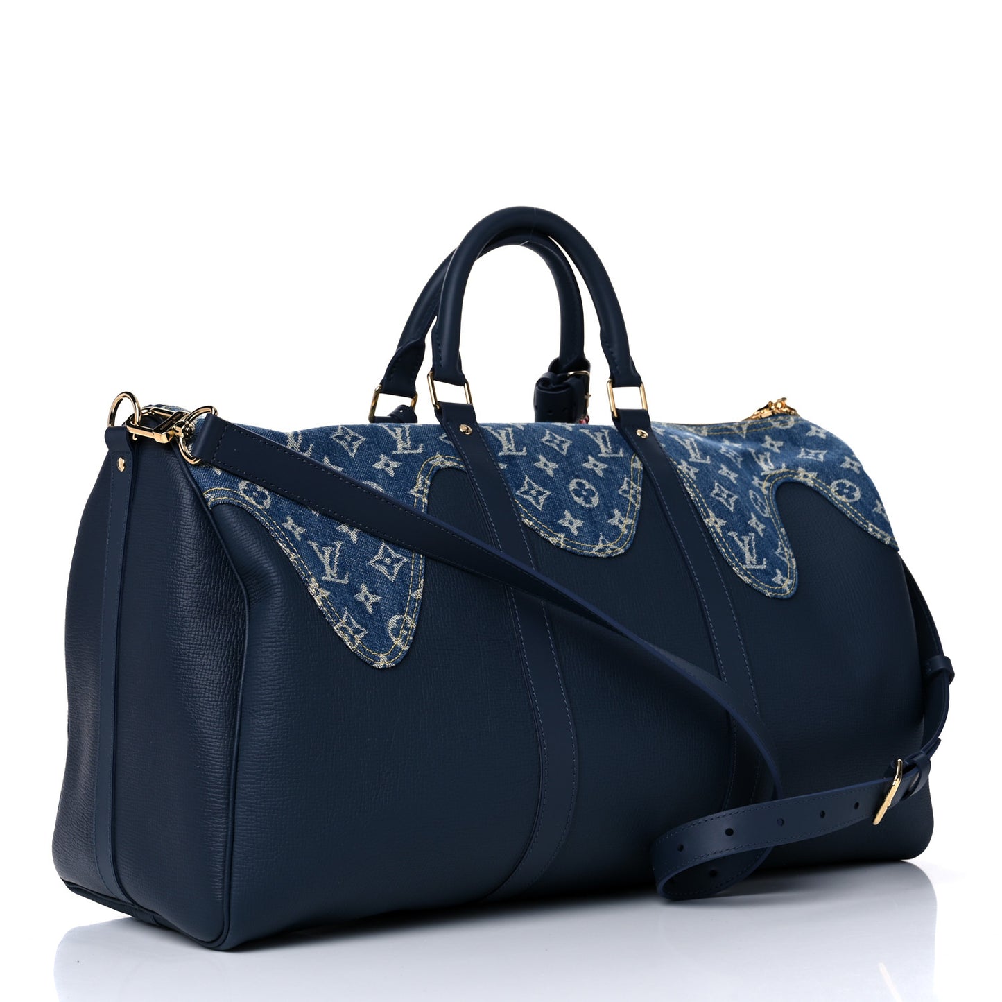 X NIGO Taurillon Monogram Denim Drip Keepall Bandouliere 50 Blue
