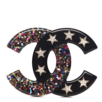 Chanel Resin Glitter Crystal CC Star Brooch Multicolor 1 of 5