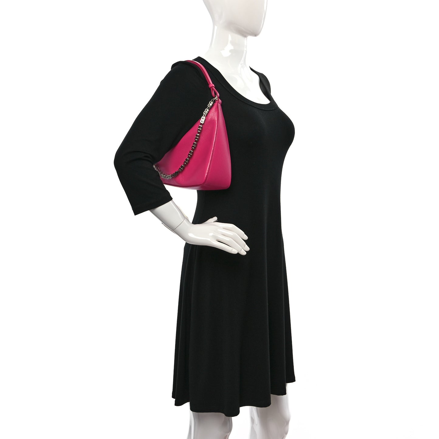 Tumbled Calfskin Small Moon Cut Out Shoulder Bag Neon Pink