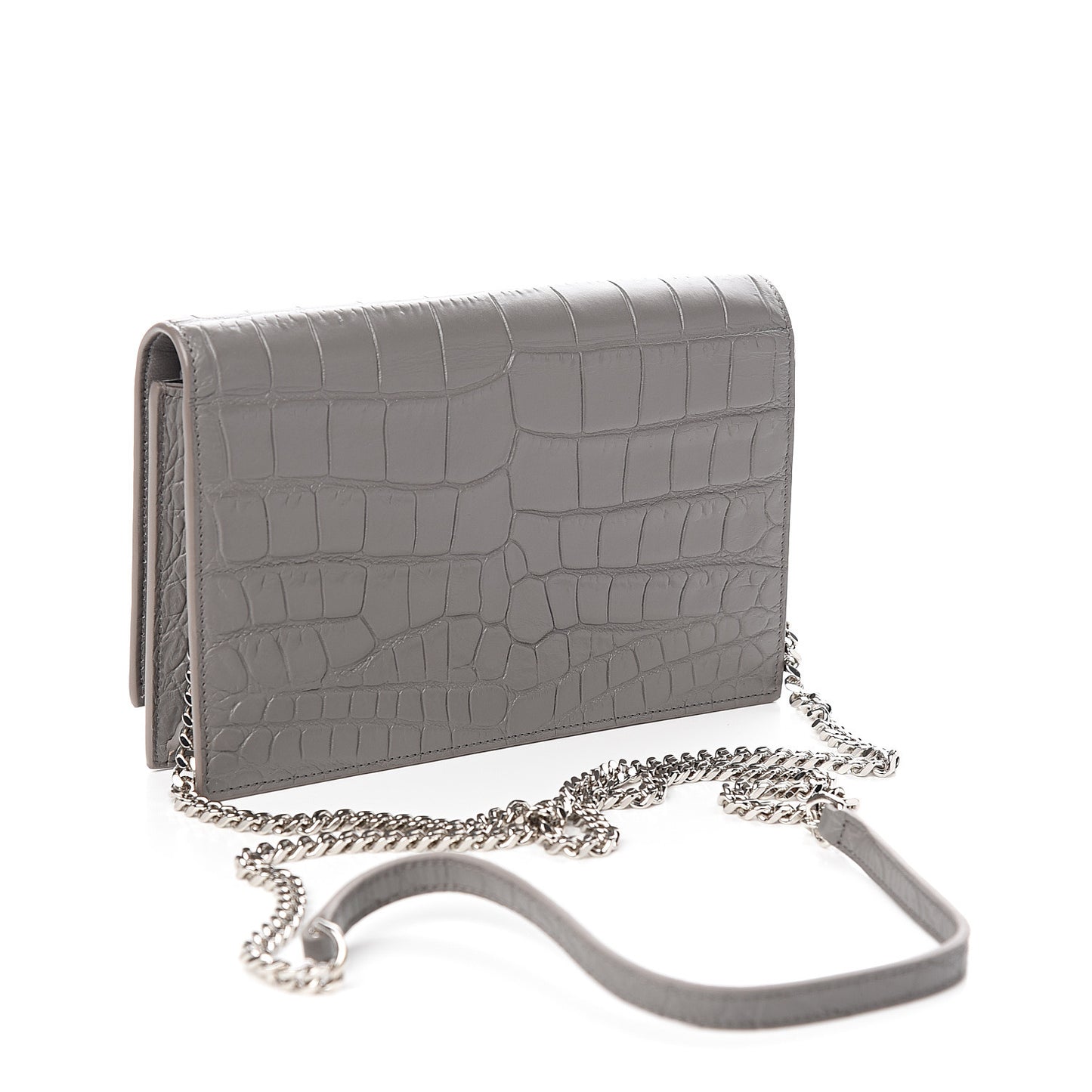 Calfskin Crocodile Embossed Kate Monogram Tassel Chain Wallet Fog