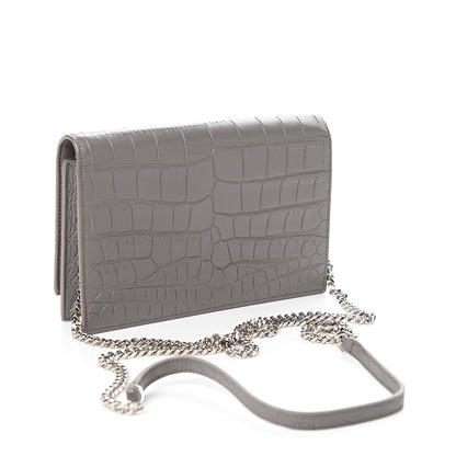 Saint Laurent Calfskin Crocodile Embossed Kate Monogram Tassel Chain Wallet Fog 2 of 9