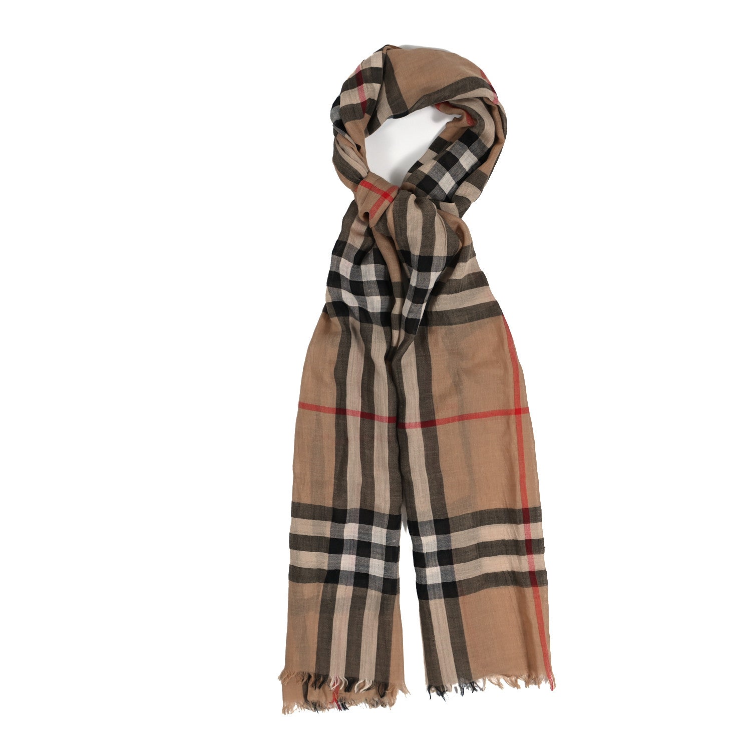 Burberry Wool Silk Gauze Giant Check Lightweight Scarf Camel 1 of 5
