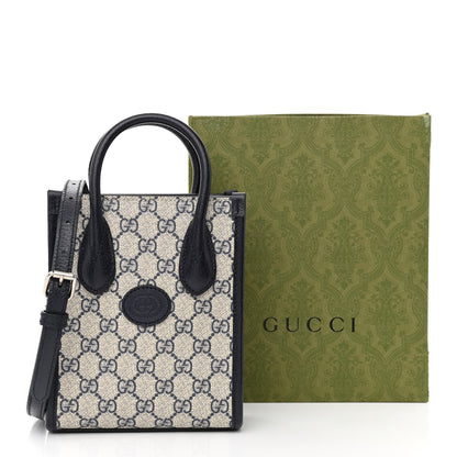 Gucci GG Supreme Monogram Textured Dollar Calfskin Mini Retro Interlocking G Tote Bag Beige Blue 12 of 12