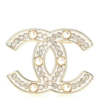 Chanel Metal Crystal Pearl CC Brooch Gold 1 of 4