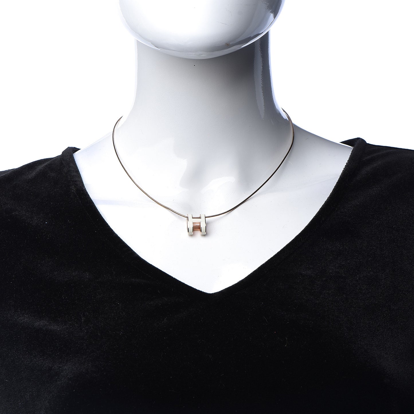 Lacquered Rose Gold Pop H Pendant Necklace White