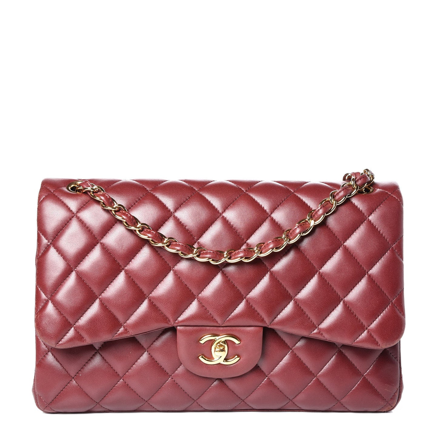 Lambskin Quilted Jumbo Double Flap Burgundy