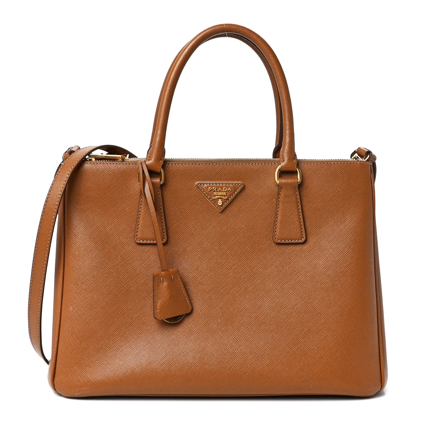Saffiano Lux Large Galleria Double Zip Tote Caramel