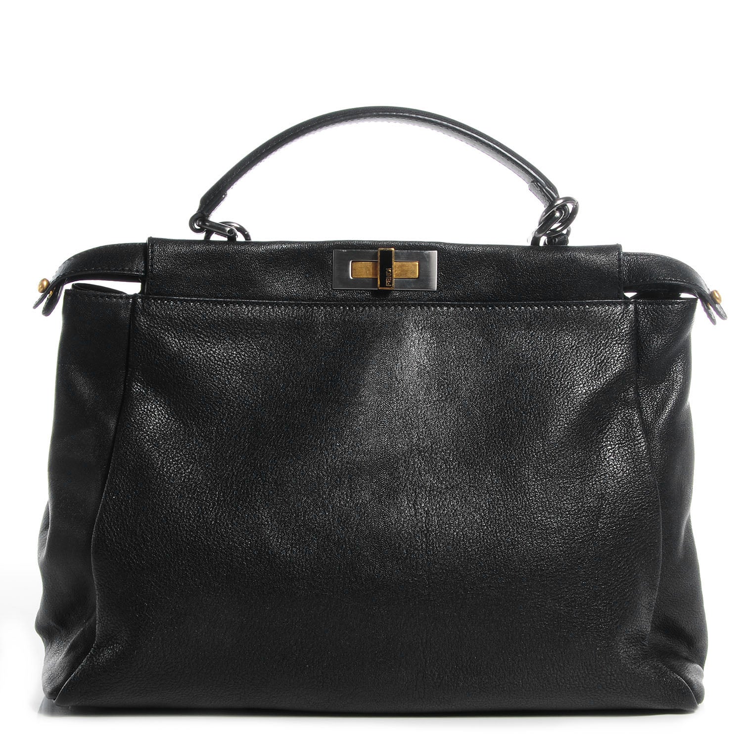 Fendi Goatskin Zucca Large Peekaboo Iconic Satchel Black Tobacco 1 of 9