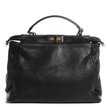 Fendi Goatskin Zucca Large Peekaboo Iconic Satchel Black Tobacco 1 of 9
