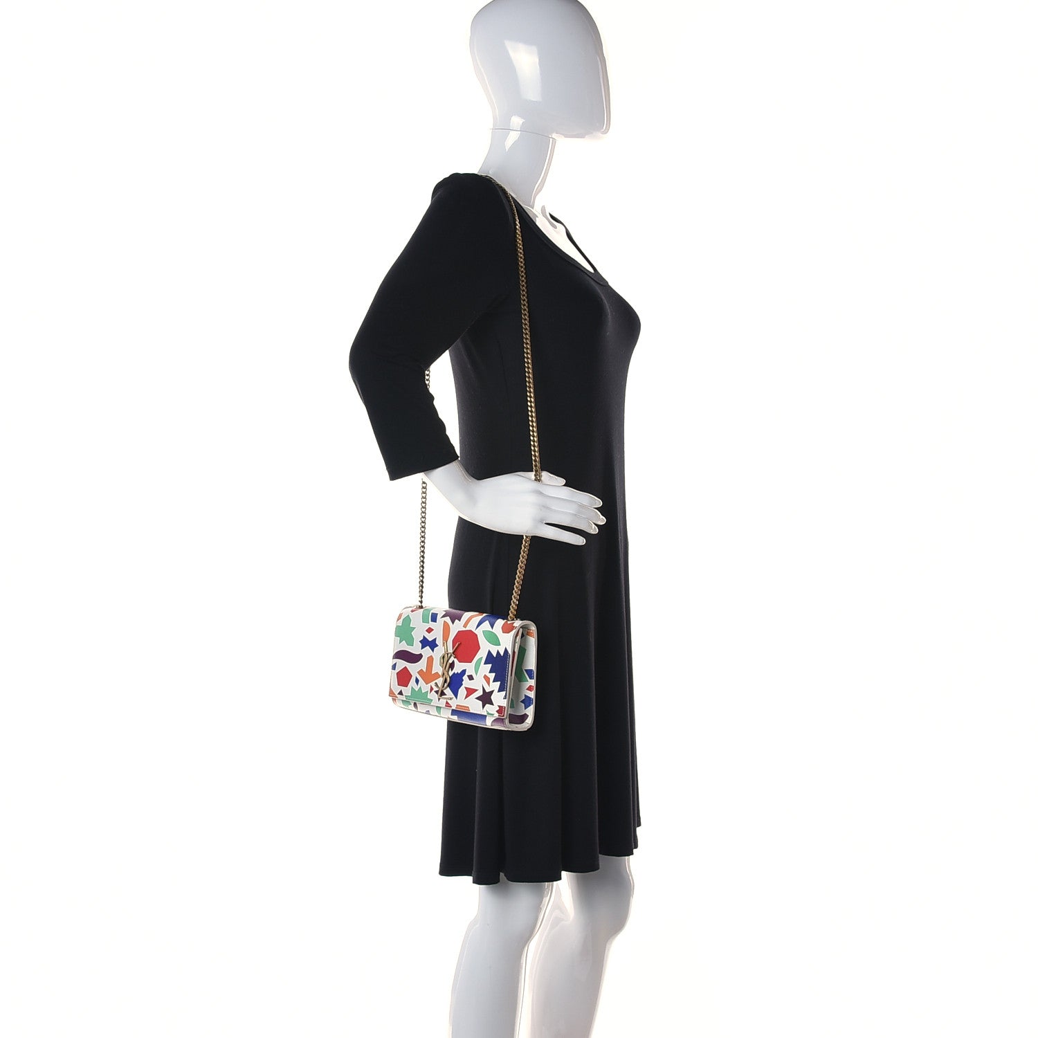 Saint Laurent Grain De Poudre Small Classic Monogram Shapes Print Kate Satchel White 2 of 10