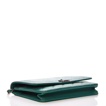 Chanel Lambskin Quilted Boy Wallet On Chain WOC Green 4 of 8