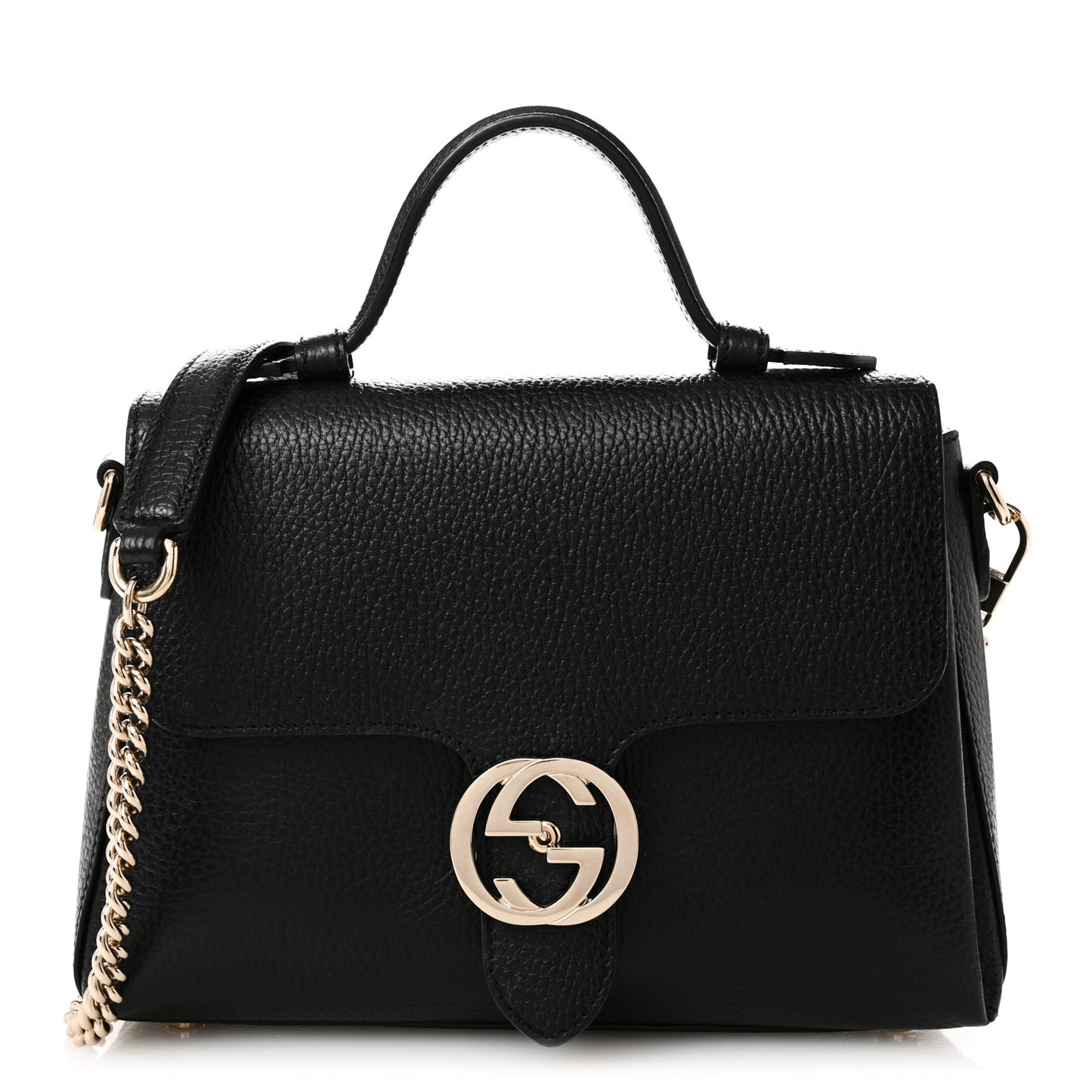 Dollar Calfskin Interlocking G Top Handle Shoulder Bag Black