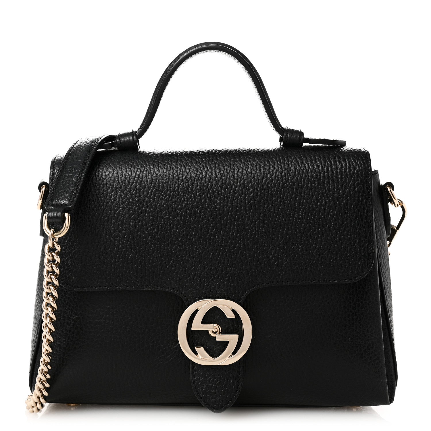 Gucci Dollar Calfskin Interlocking G Top Handle Shoulder Bag Black 1 of 11