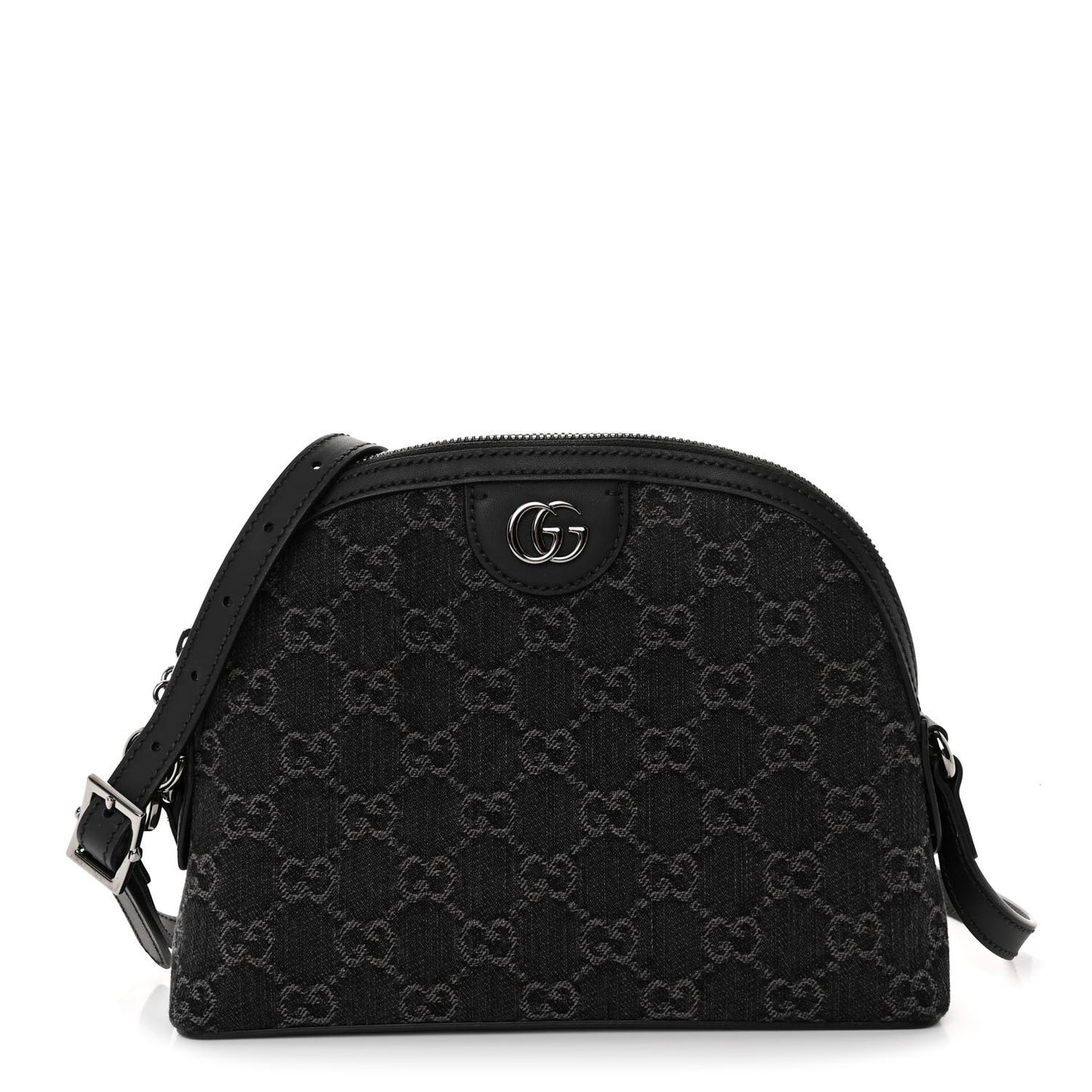 Denim Cuoio Harness GG Monogram Small Ophidia Dome Shoulder Bag Black Medium Grey