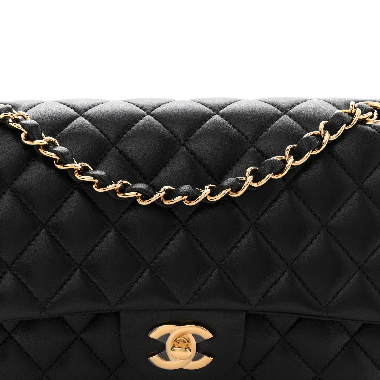 Lambskin Quilted Medium Double Flap Black