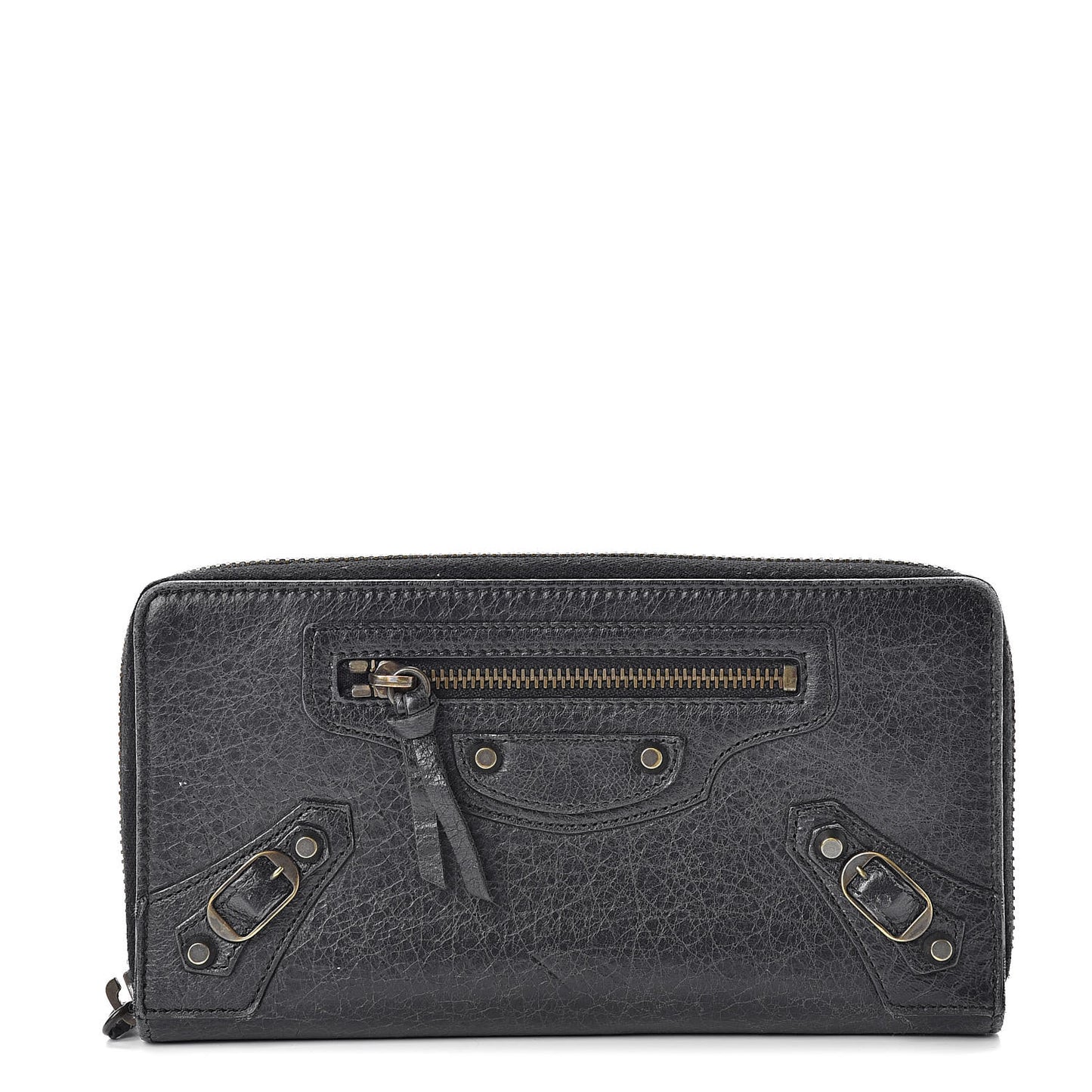 Agneau Classic Hardware Continental Zip Around Wallet Black