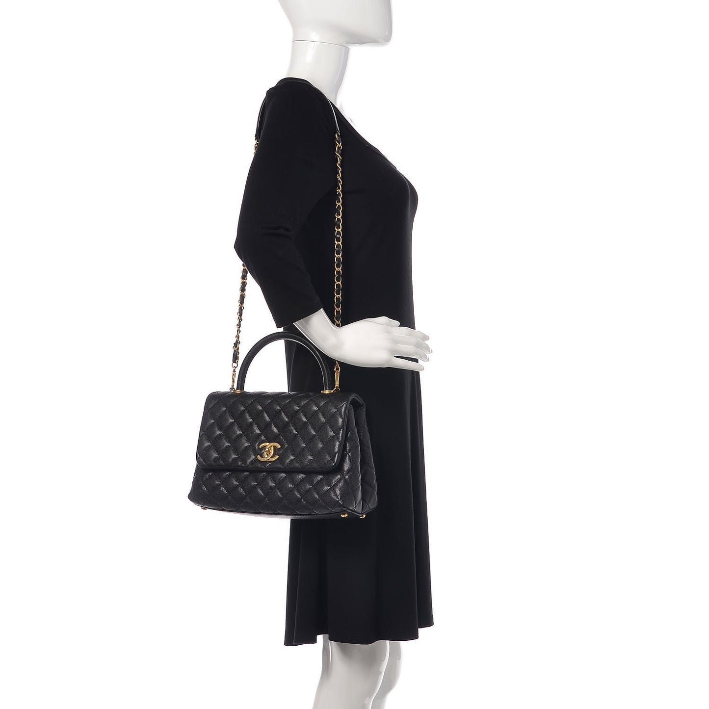 Caviar Quilted Small Coco Handle Flap Black