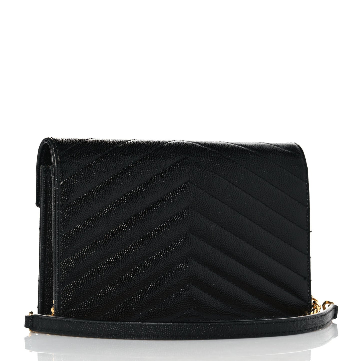 Grain De Poudre Matelasse Chevron Monogram Envelope Chain Wallet Black