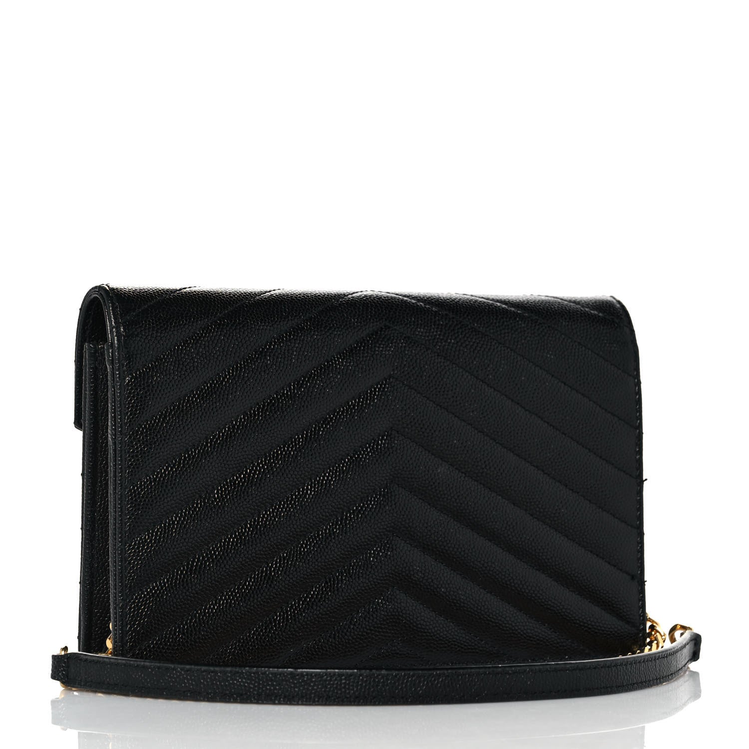 Saint Laurent Grain De Poudre Matelasse Chevron Monogram Envelope Chain Wallet Black 3 of 10