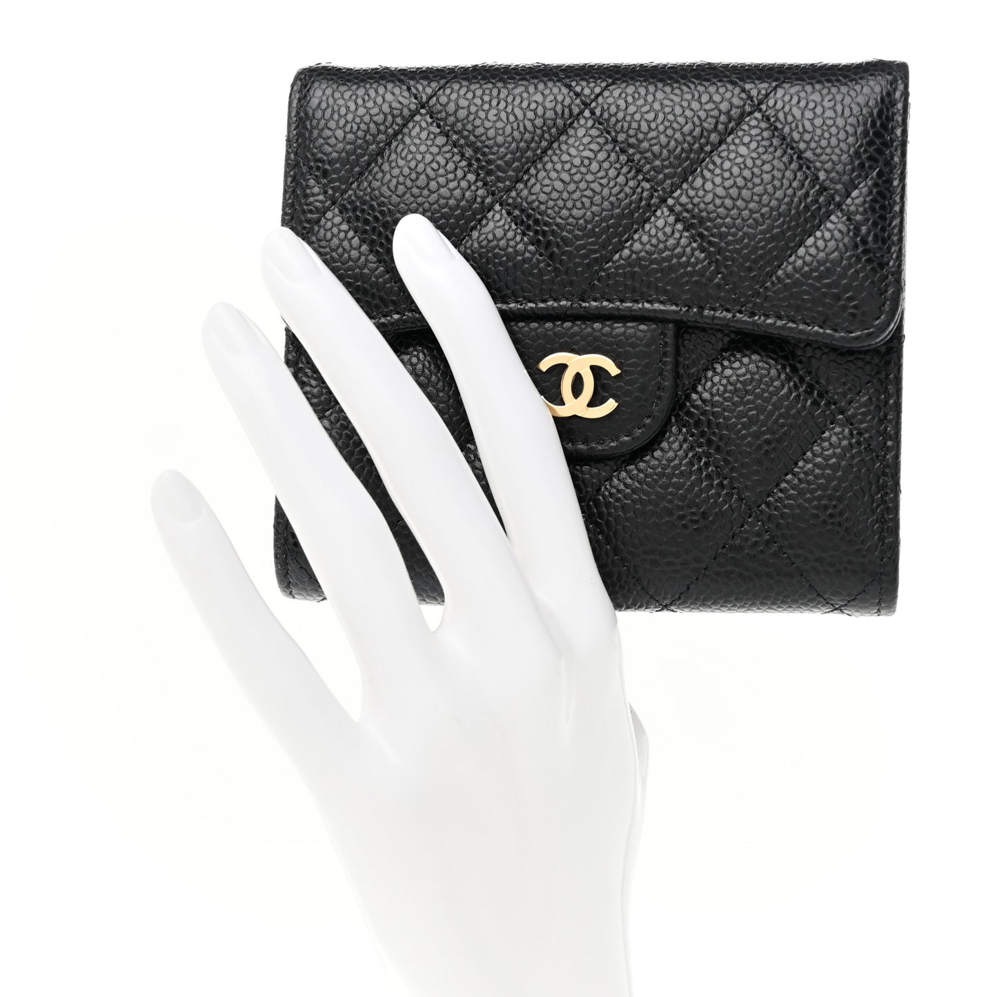 Caviar Quilted Compact Flap Wallet Black
