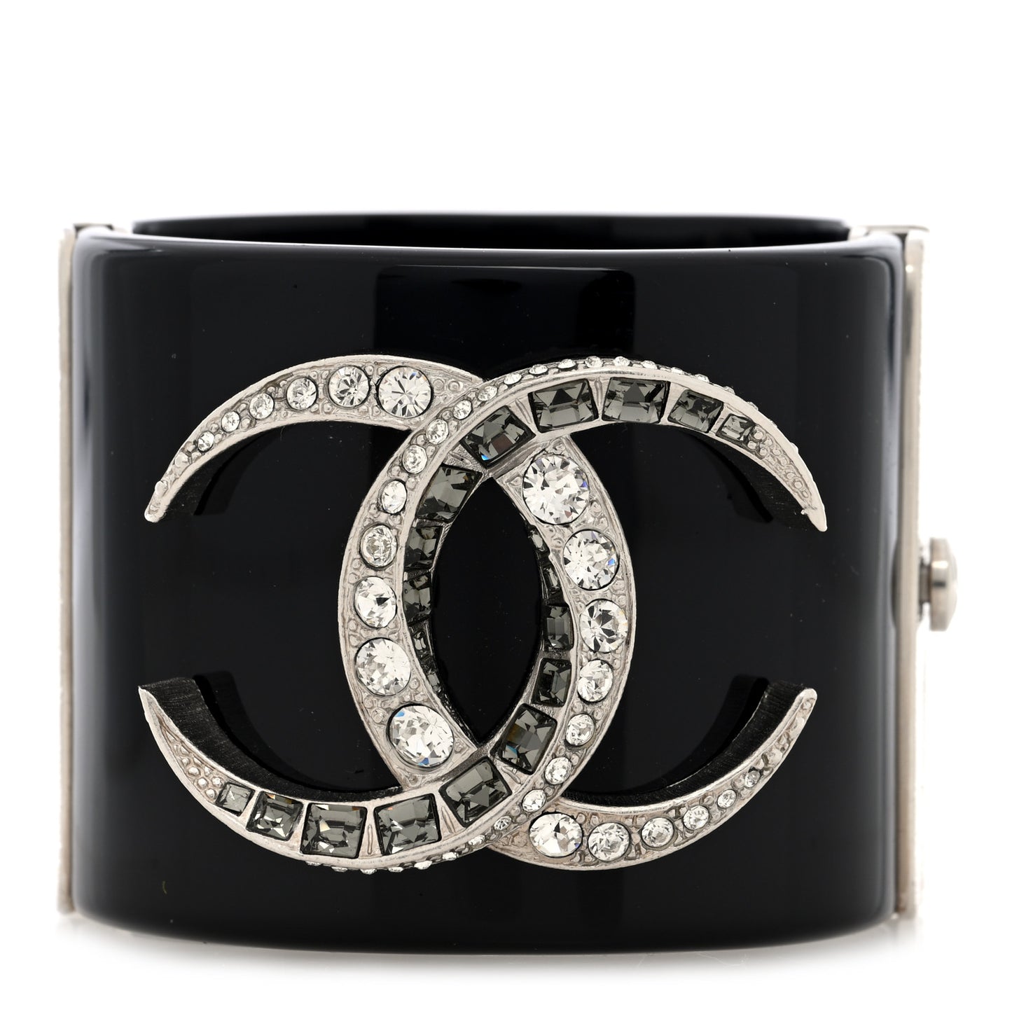 Resin Baguette Crystal Dubai CC Cuff Bracelet Black Silver
