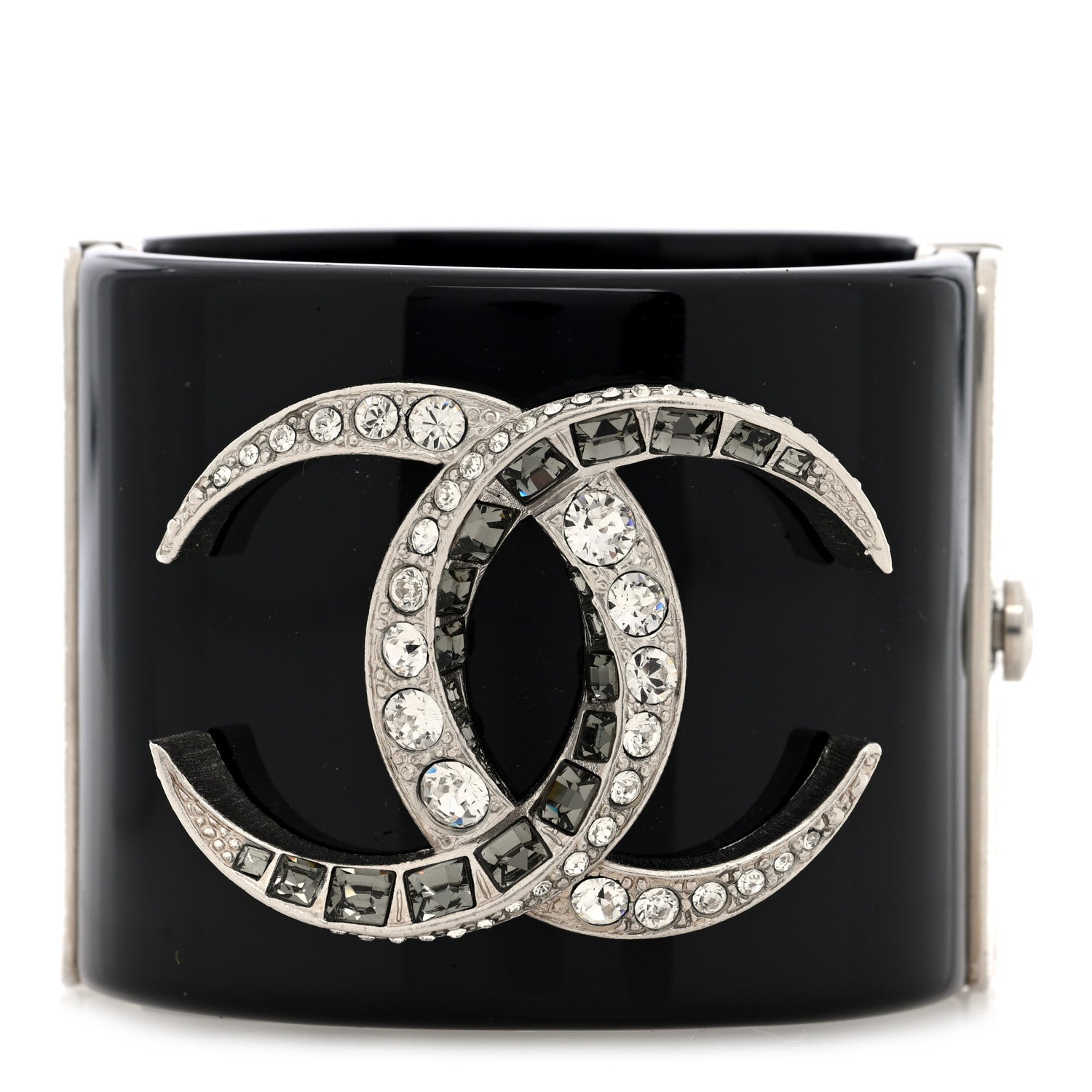 Chanel Resin Baguette Crystal Dubai CC Cuff Bracelet Black Silver 1 of 5
