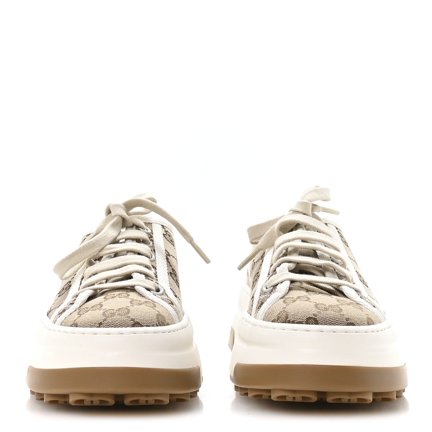 Gucci GG Monogram Womens 1977 Tennis Platform 52mm Sneakers 37 Beige Ebony Mystic White 3 of 9