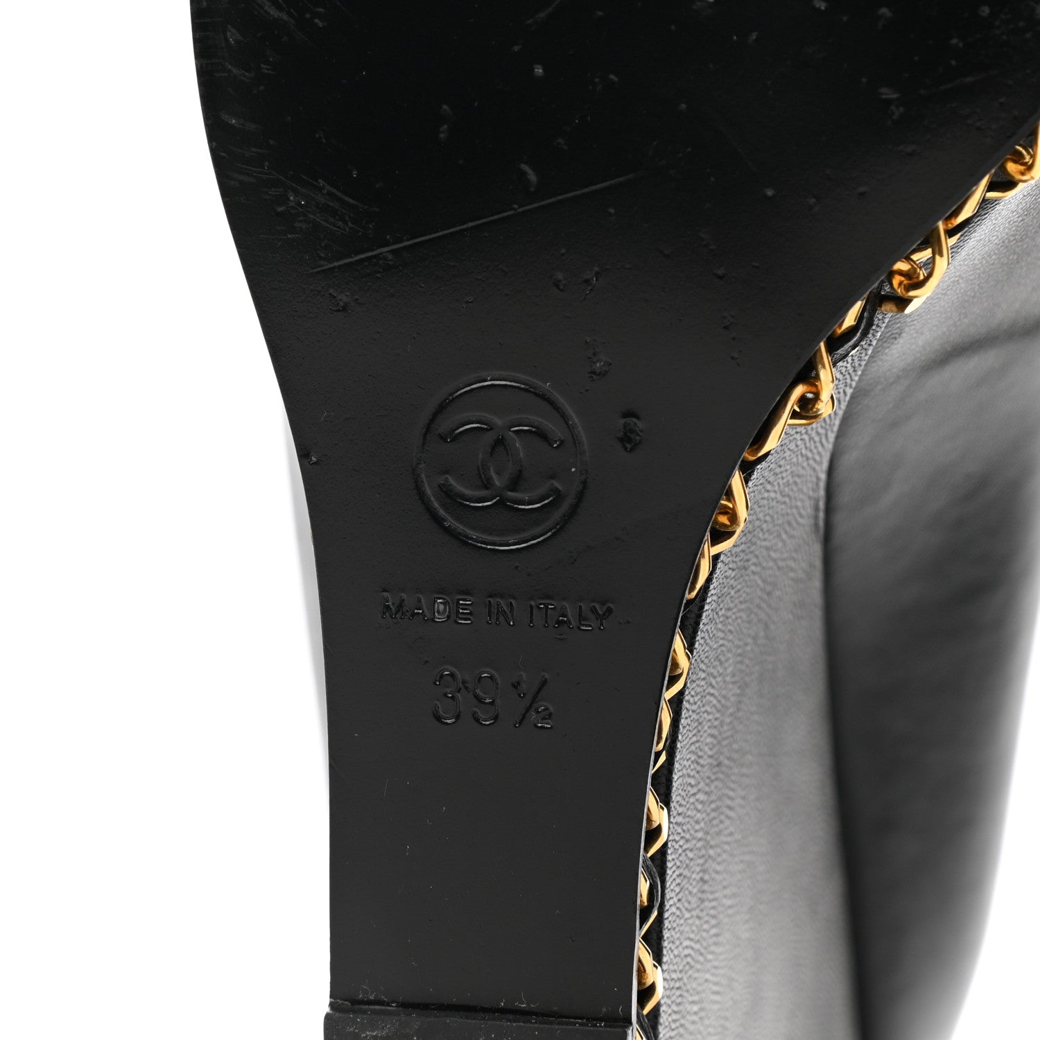 Chanel Calfskin Chain Peep Toe Wedge Pumps 39.5 Black 6 of 13