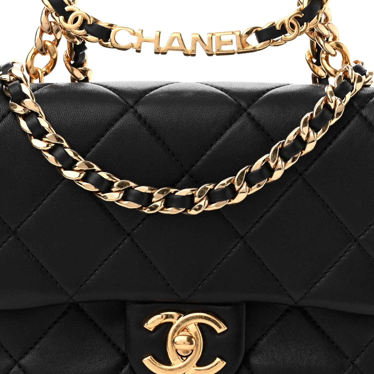 Chanel Lambskin Quilted Mini Logo Flap With Handle Black 8 of 11
