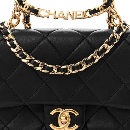 Chanel Lambskin Quilted Mini Logo Flap With Handle Black 8 of 11