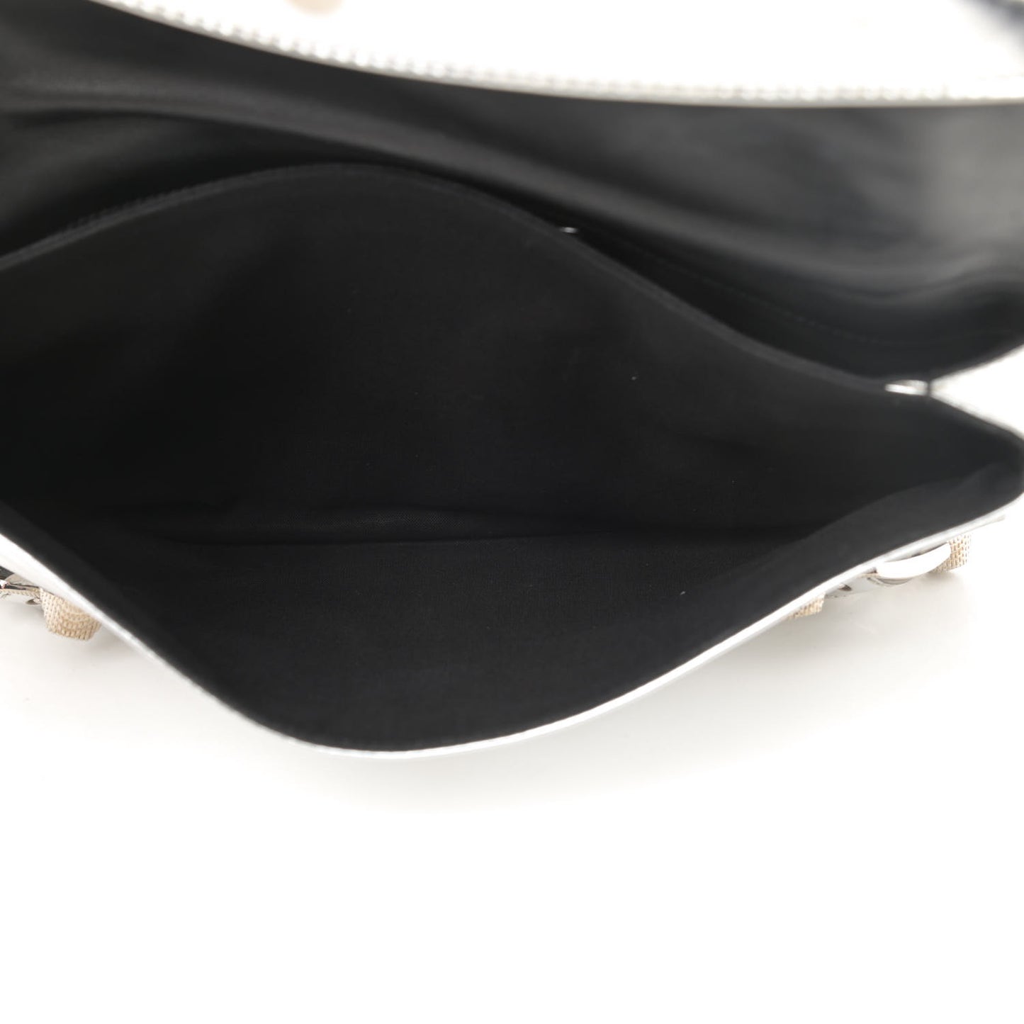 Laminated Calfskin Giant 21 Silver Hardware Envelope Clutch Silver