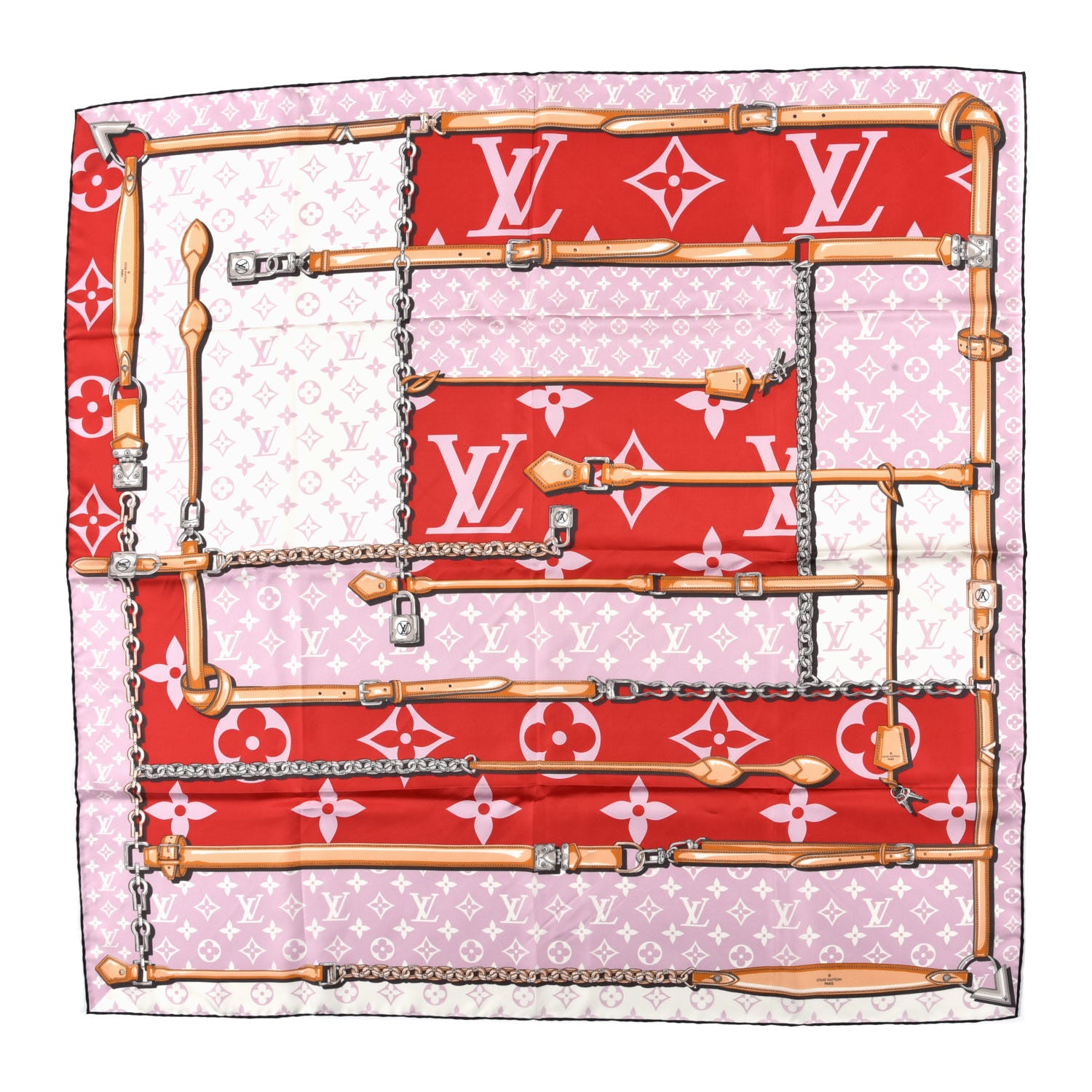 Louis Vuitton Silk Monogram Confidential Square Scarf Red Pink 1 of 4