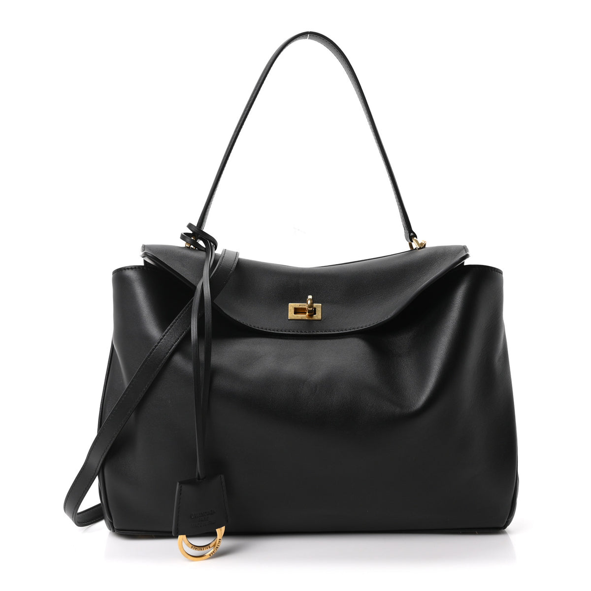 Natural Smooth Calfskin Medium Rodeo Top Handle Handbag Black