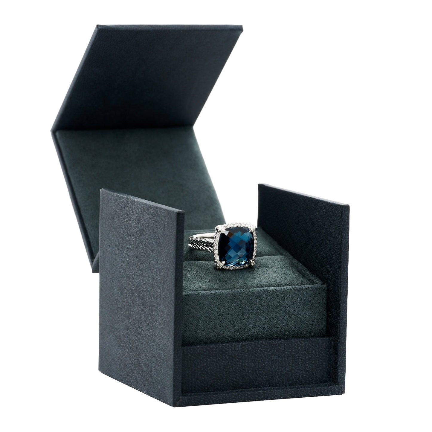 Sterling Silver Diamond Hampton Blue Topaz 14mm Chatelaine Pave Bezel Ring 54 6.75
