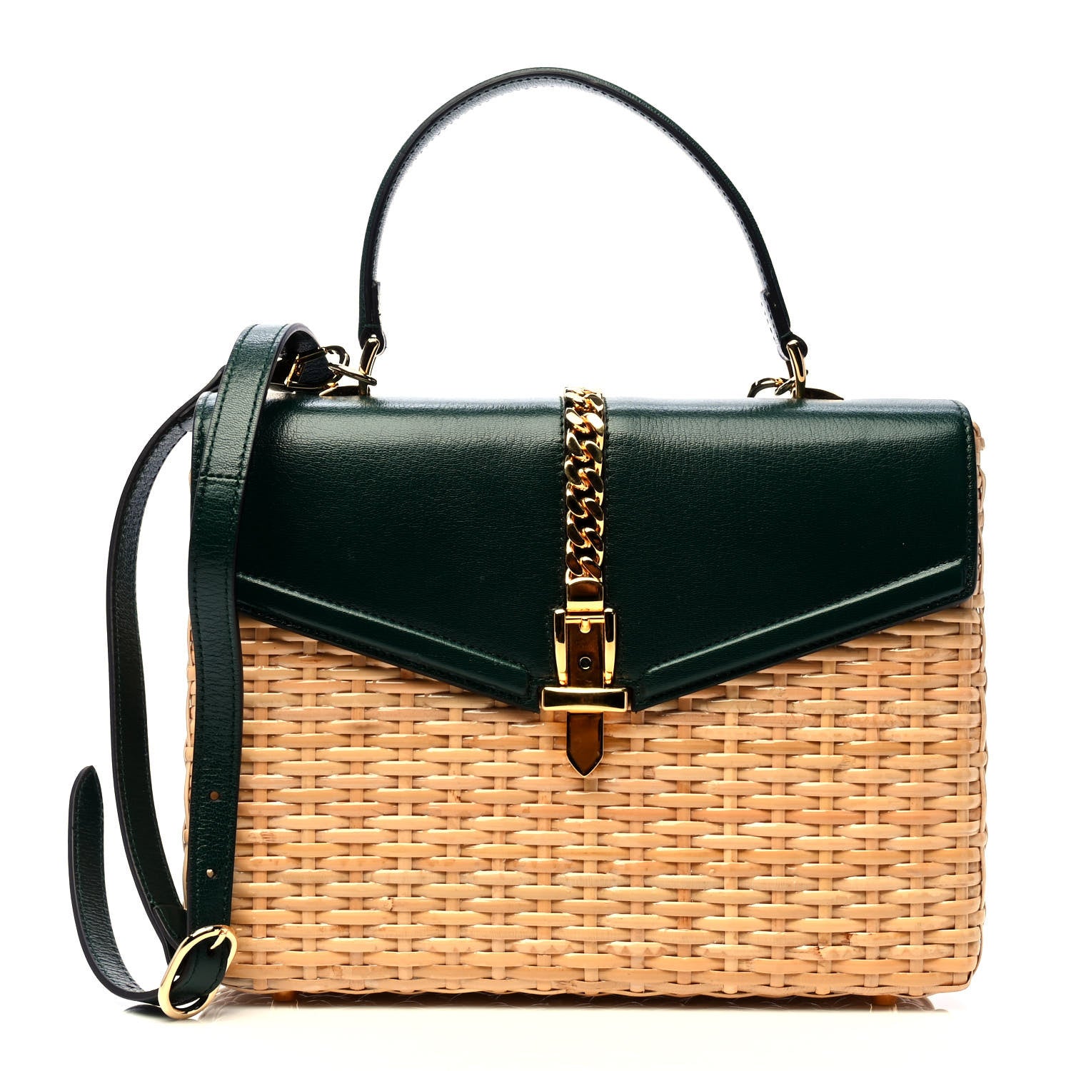 Gucci Wicker Calfskin Small Sylvie Top Handle Bag Naturale Green 1 of 6