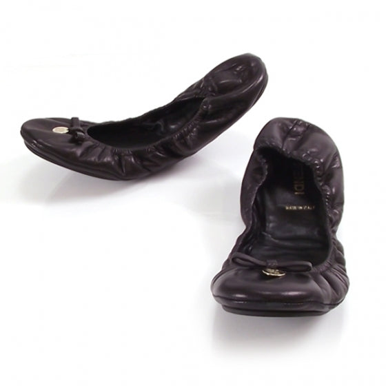 Calfskin Charm Bow Ballet Flats Black Size 38