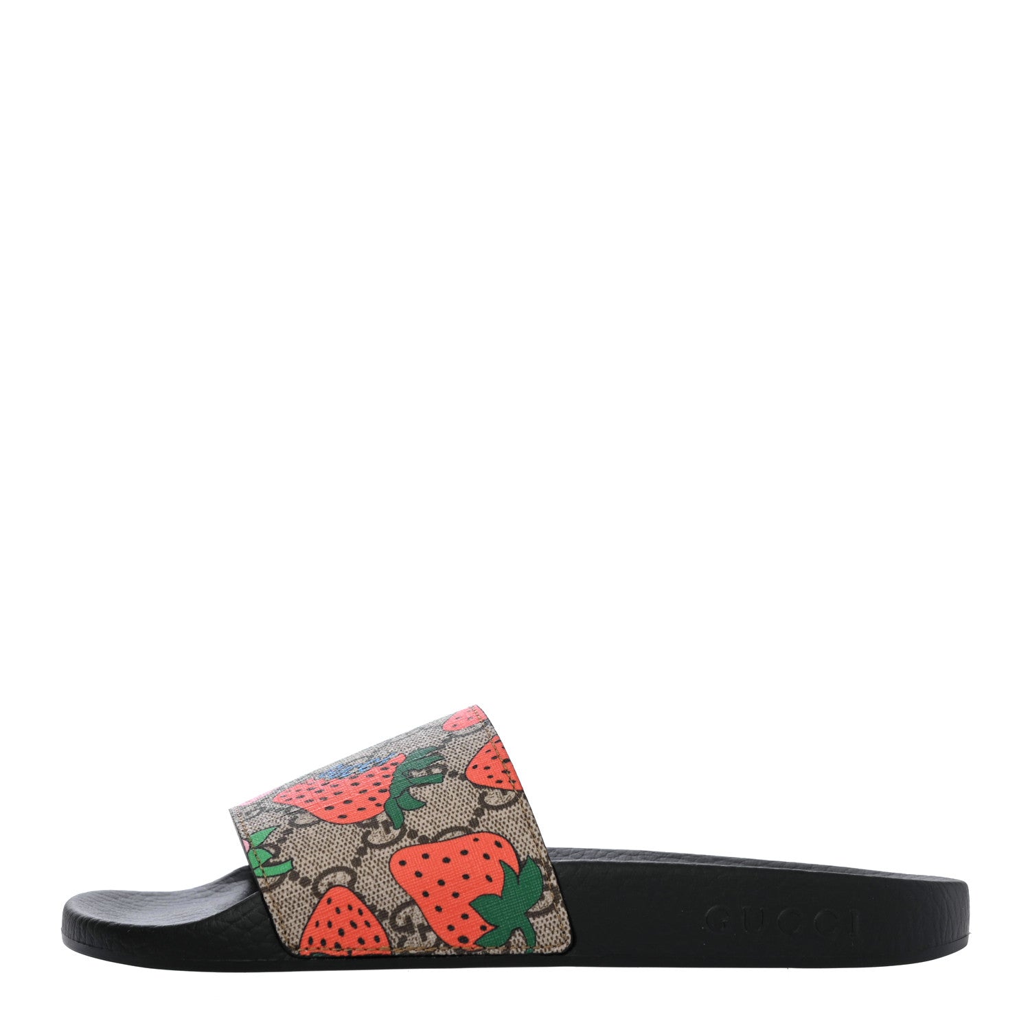 Gucci GG Supreme Monogram Strawberry Slide Sandals 37 Beige Multicolor 1 of 4