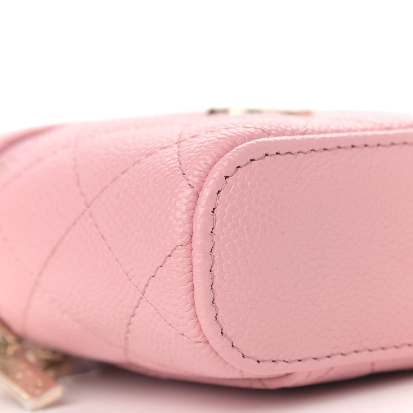 Caviar Quilted Small Handle With Care Vanity Case With Chain Pink