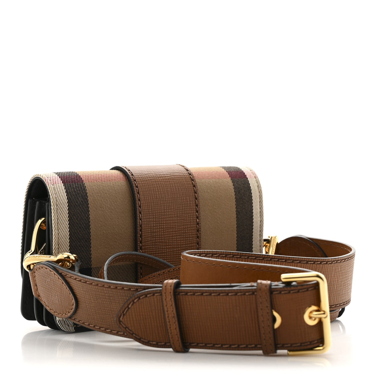 House Check Bridle Calfskin Small Madison Buckle Bag Tan