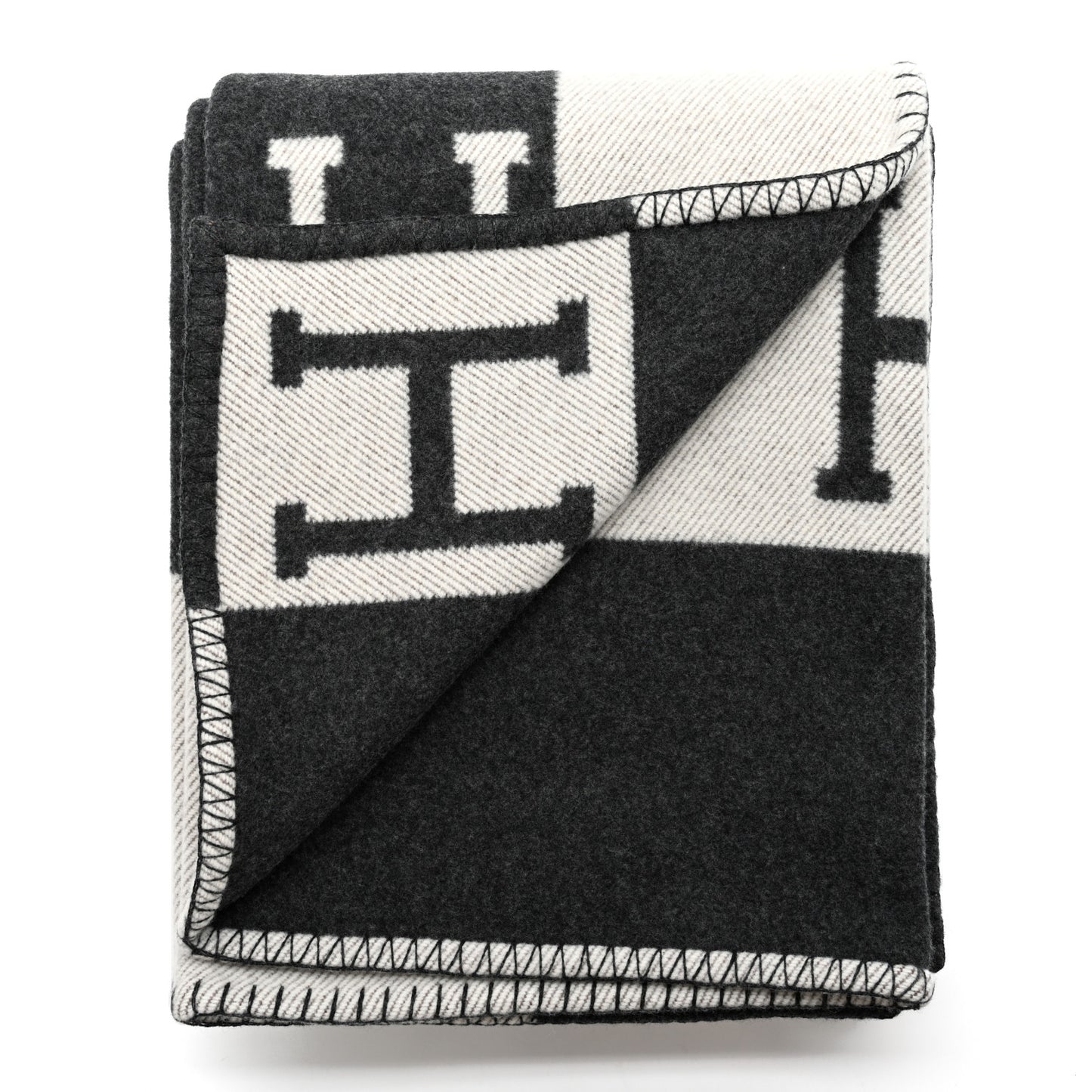 Wool Cashmere Avalon Signature Blanket Ecru Gris Fonce