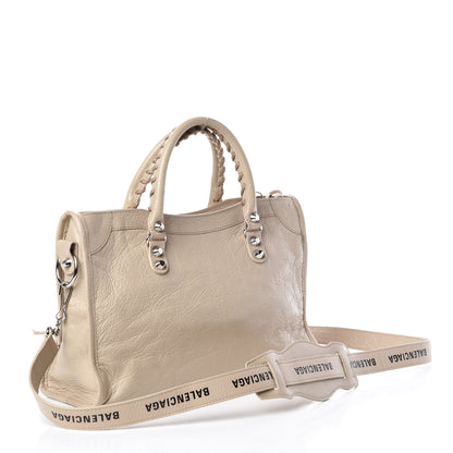 Balenciaga Agneau Classic Silver Hardware S City Logo Strap Light Beige Black 4 of 12