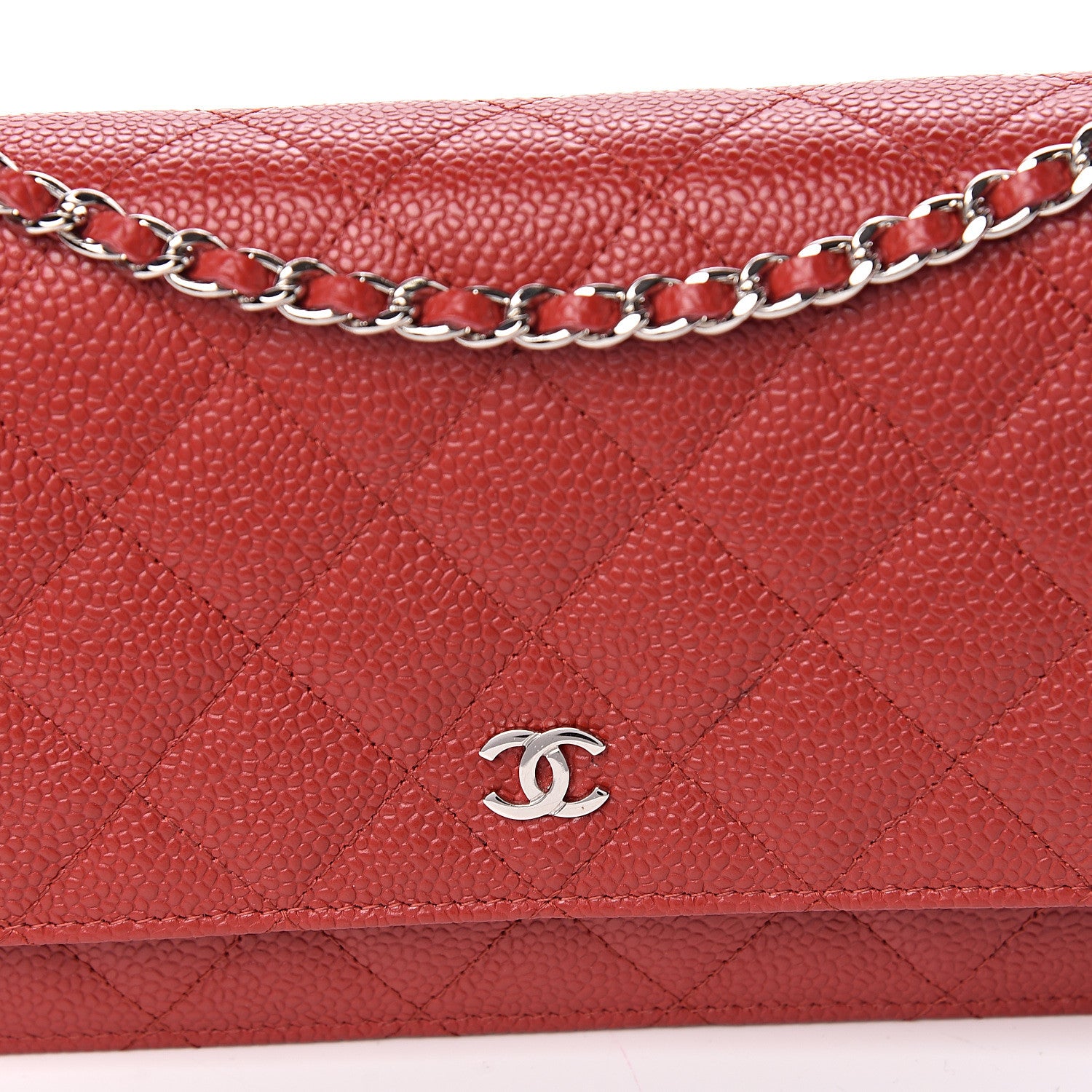 Chanel Caviar Quilted Wallet on Chain WOC Red 11 of 12