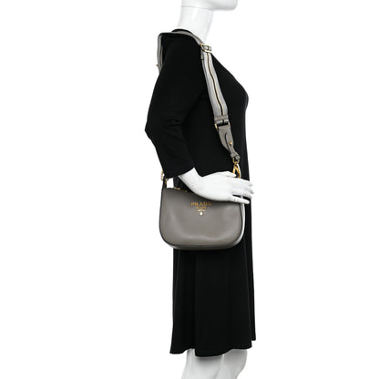 Prada Vitello Phenix Small Zippered Messenger Hobo Argilla 2 of 9